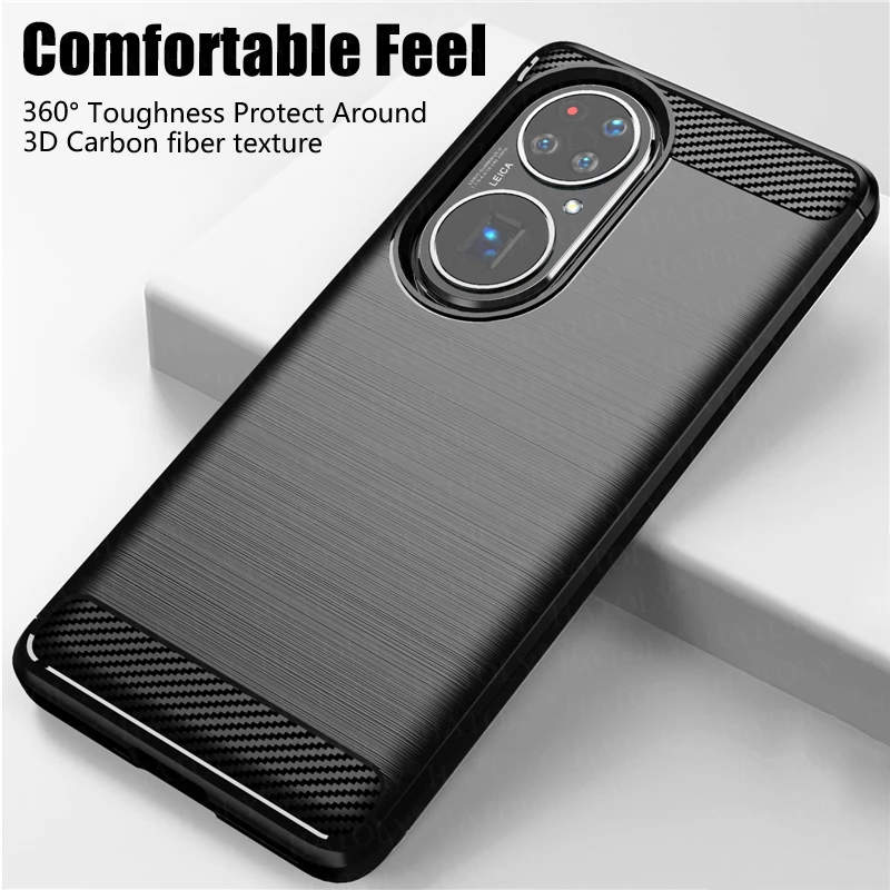 

For Huawei P50 Pro Case Shockproof Bumper Carbon Fiber Soft Silicone TPU Slim Back Cover P 50 Pro Phone Case For Huawei P50 Pro
