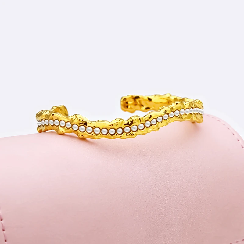Pulseras Irregular Wave Pearl Bracelet For Women's PVD 18K Plated Gold Anti-Fading High Street Fashion Jewelry Wholesale