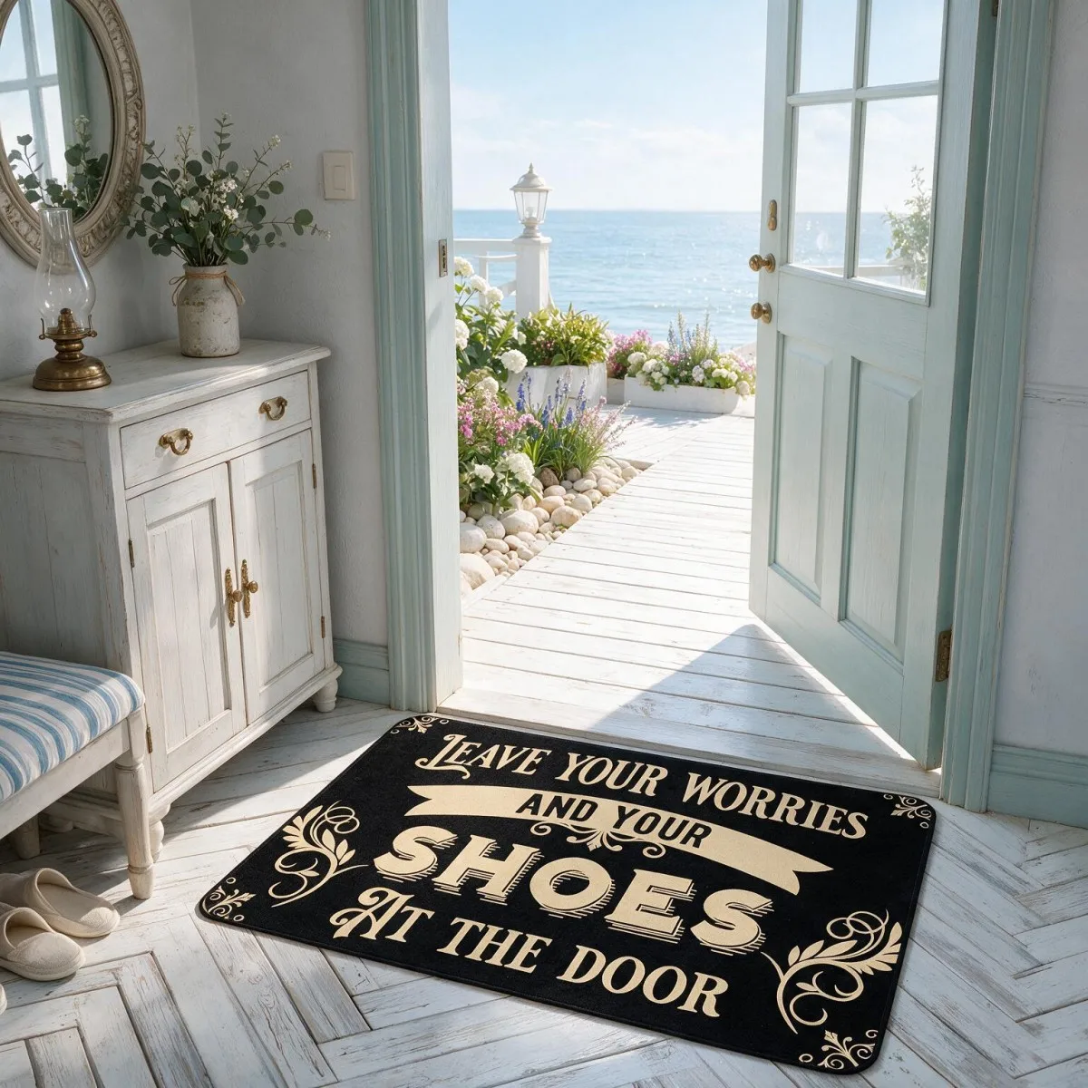 Diatom Mud Door Mat, Thickened Absorbent Entryway Rug for Daily Use, Durable, Non-Slip Rubber Bottom, Elegant Print