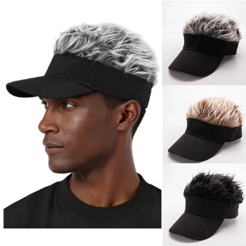 Men Synthetic Short Hair Baseball Cap Spiked Hair Wig Hat Fake Hair Adjustable Sunshade Visor Fancy Performance Hip-Hop Headwear