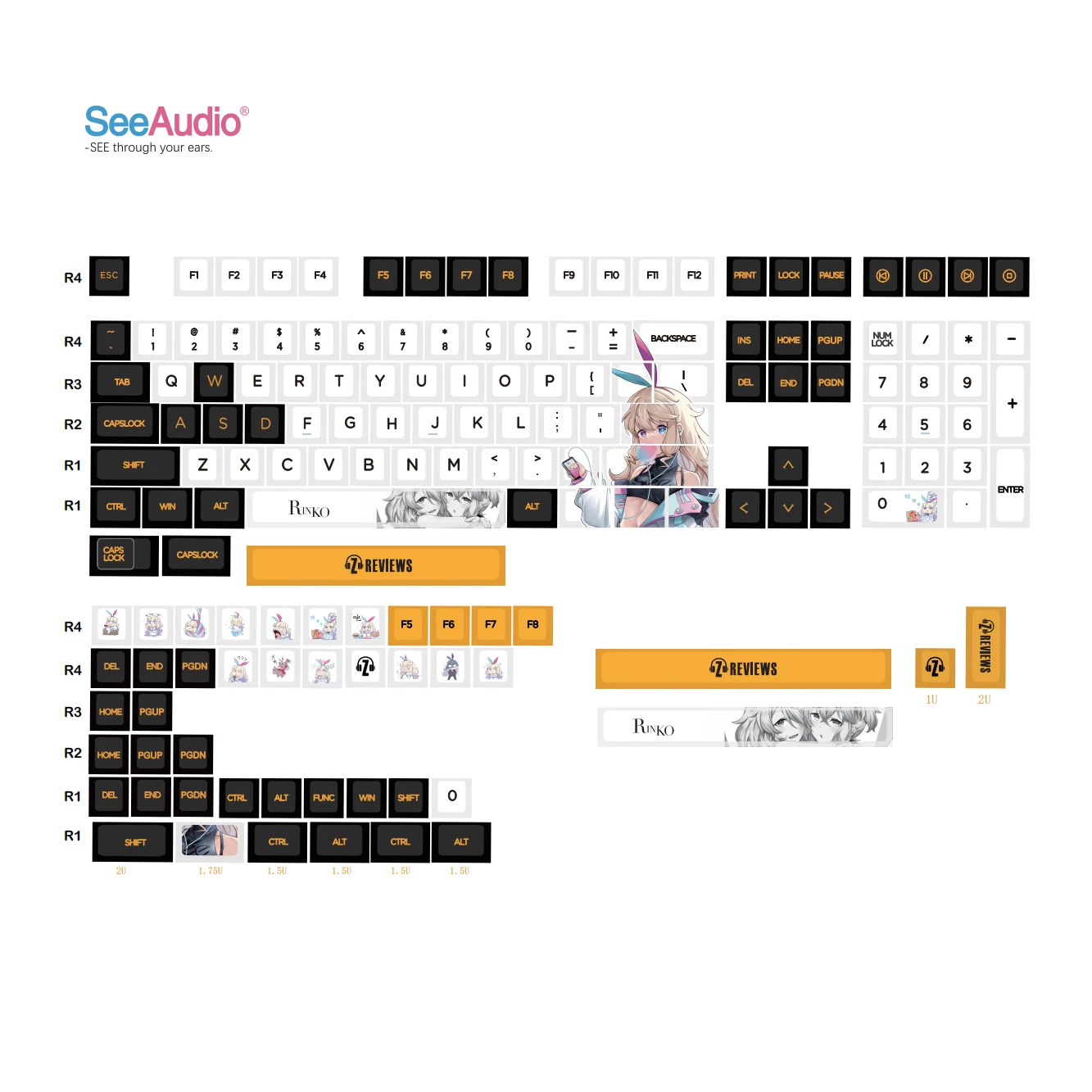 SeeAudio Rinko Touch 156Keys Cherry Profile PBT Keycaps Set for Mechanical Keyboard Gaming Office Keyboard DIY Keycap Cartoon