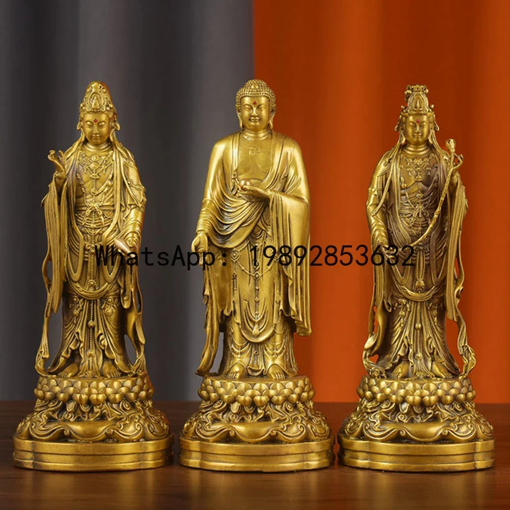 b20The three saints of the West bronze statue, Amitabha, Avalokitesvara, Mahasthamaprapta Buddha statue, Buddha Hall home ornam
