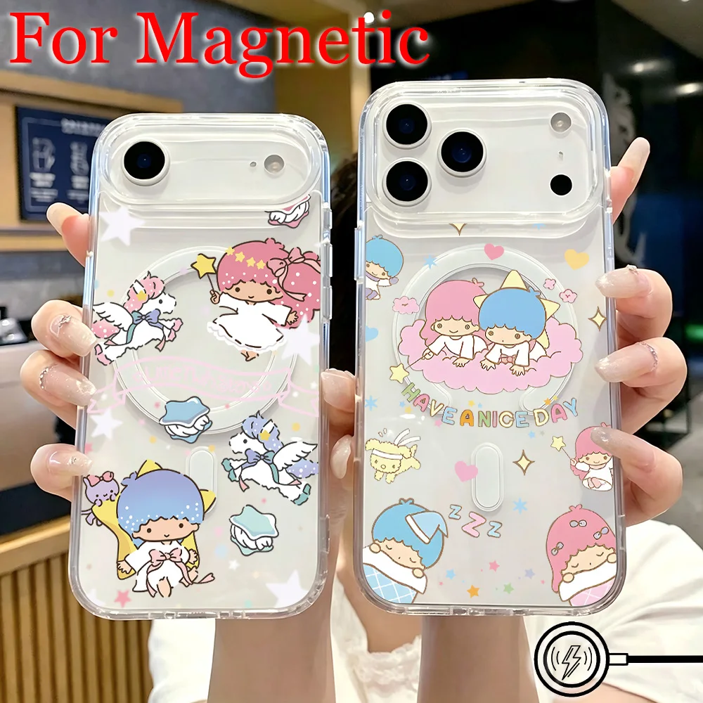 Cute Little TwinS Stars Magnetic Phone Case for Samsung Galaxy S26 S25 S24 S23 S22 S21 S20 FE Edge Plus Ultra 5G Soft Clear TPU