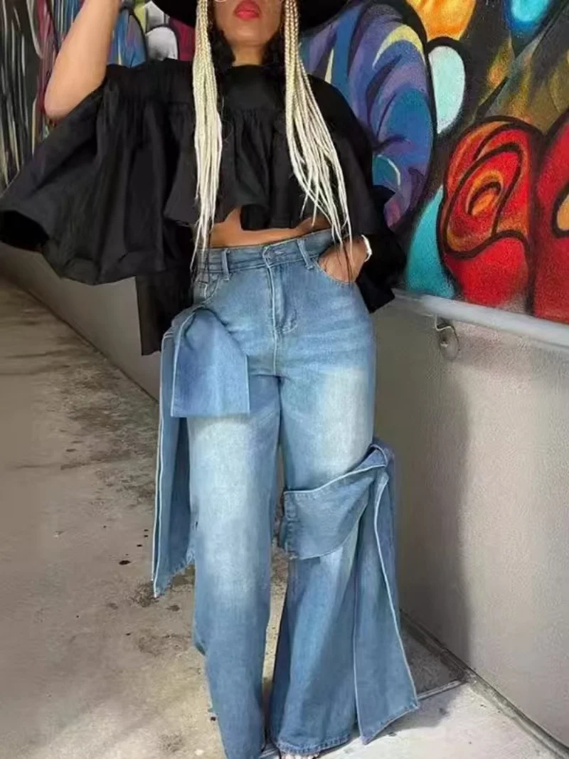 Streetwear Butterfly Denim Trousers Autumn Clothing Women High Waist Straight Jeans Female Casual Slim Jean Trousers Denim Pants