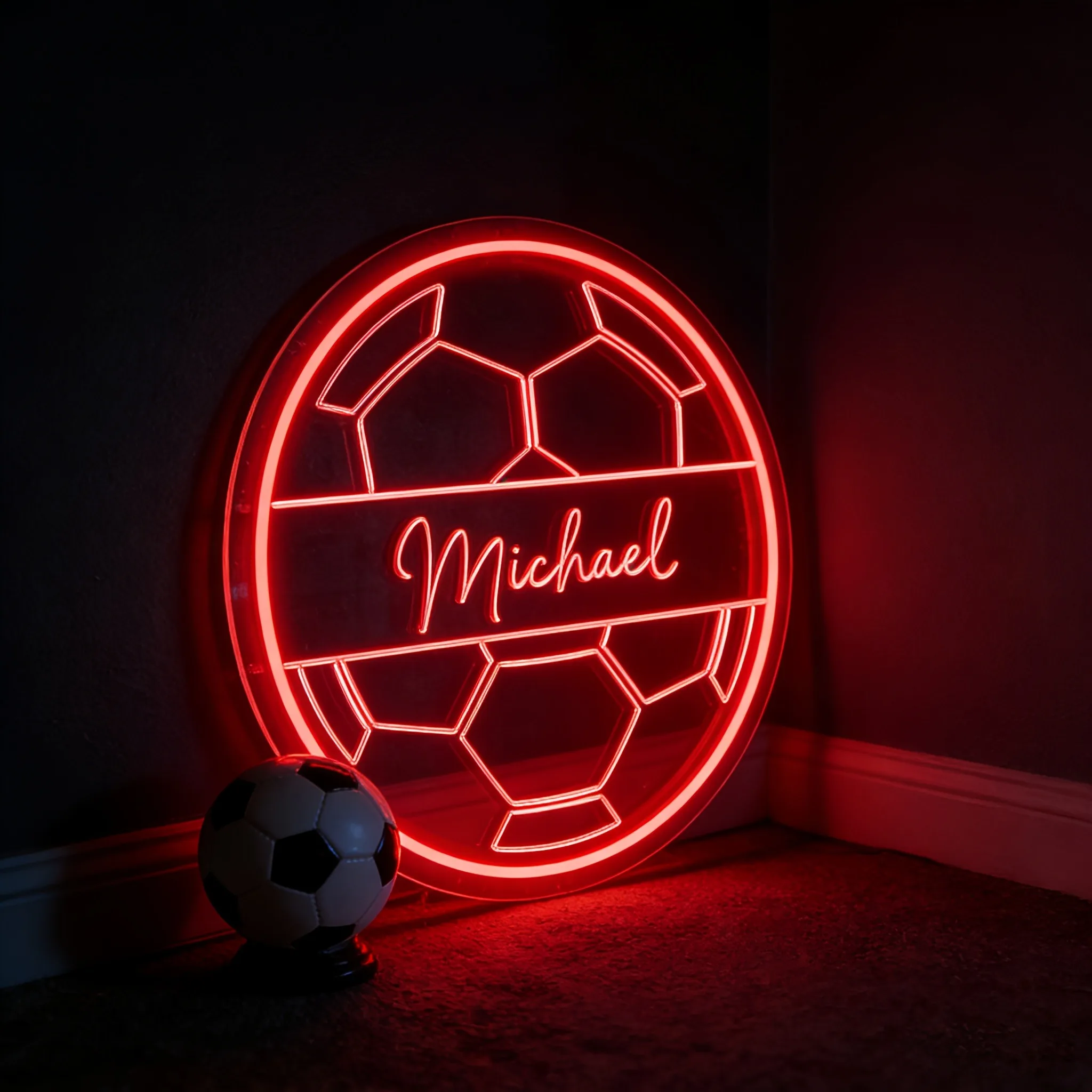 Custom Soccer Ball Neon Sign, Football Shaped LED Neon Light Wall Decor for Bedroom, Ideal Sports Fan Gift for Birthday & Party