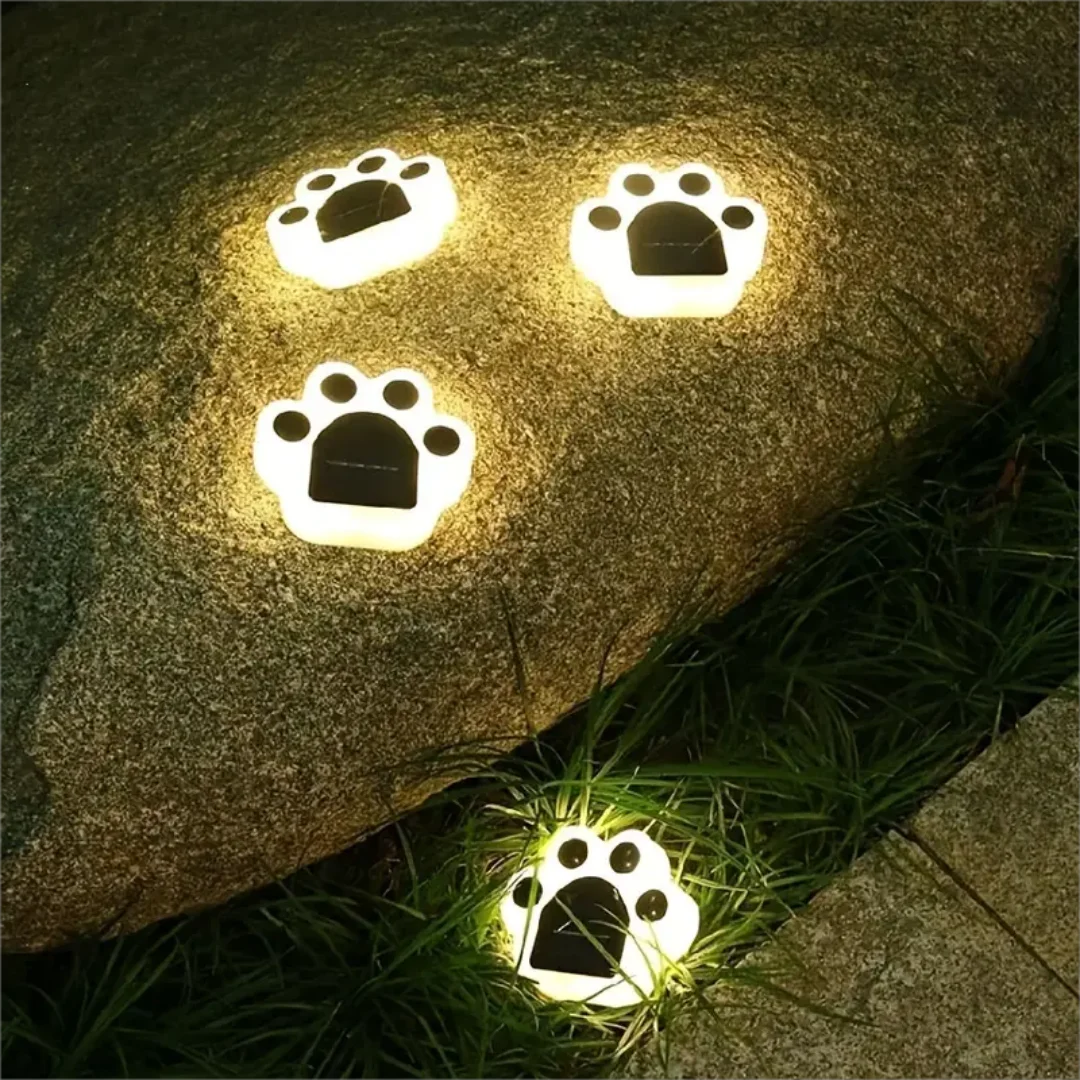 4pcs Solar Paw Print Lights, Solar Garden Light, Waterproof Cat Dog Animal Path Paw Lamp, Led Path Lights, For Patio Garden Path