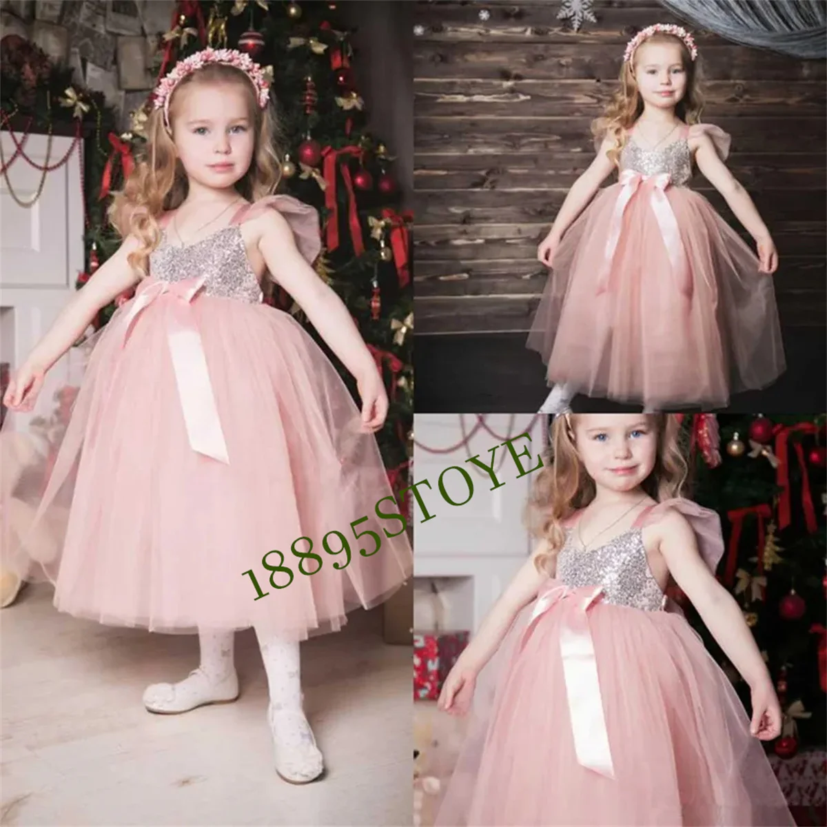 Cute Pink Tulle Sleeveless Flower Girl Dresses Puffy Bow Birthday Party Ball Gown Prince Pageant Holy Communion Dresses Banquet