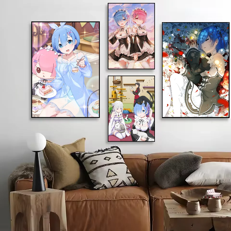 Re Zero Rem Anime Poster HD Art Sticky Wall Waterproof Home Living Room Bedroom Bar Aesthetic Decoration