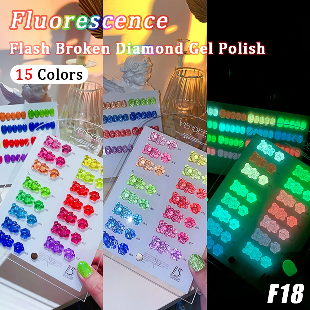 Vendeeni 15 Colors/Set Glitter Broken Diamond Gel Nail Polish Magnetic Cat Eye Gel Varnish Clear Jelly Gel Lacquer With Display