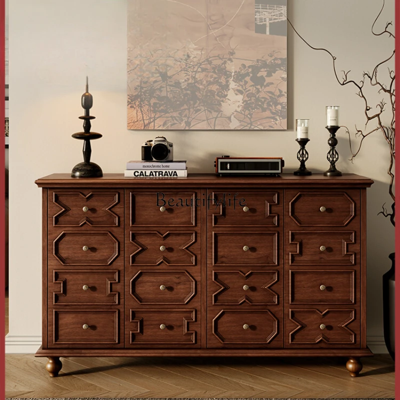 

American solid wood entrance foyer entrance retro storage decoration living room partition cabinet