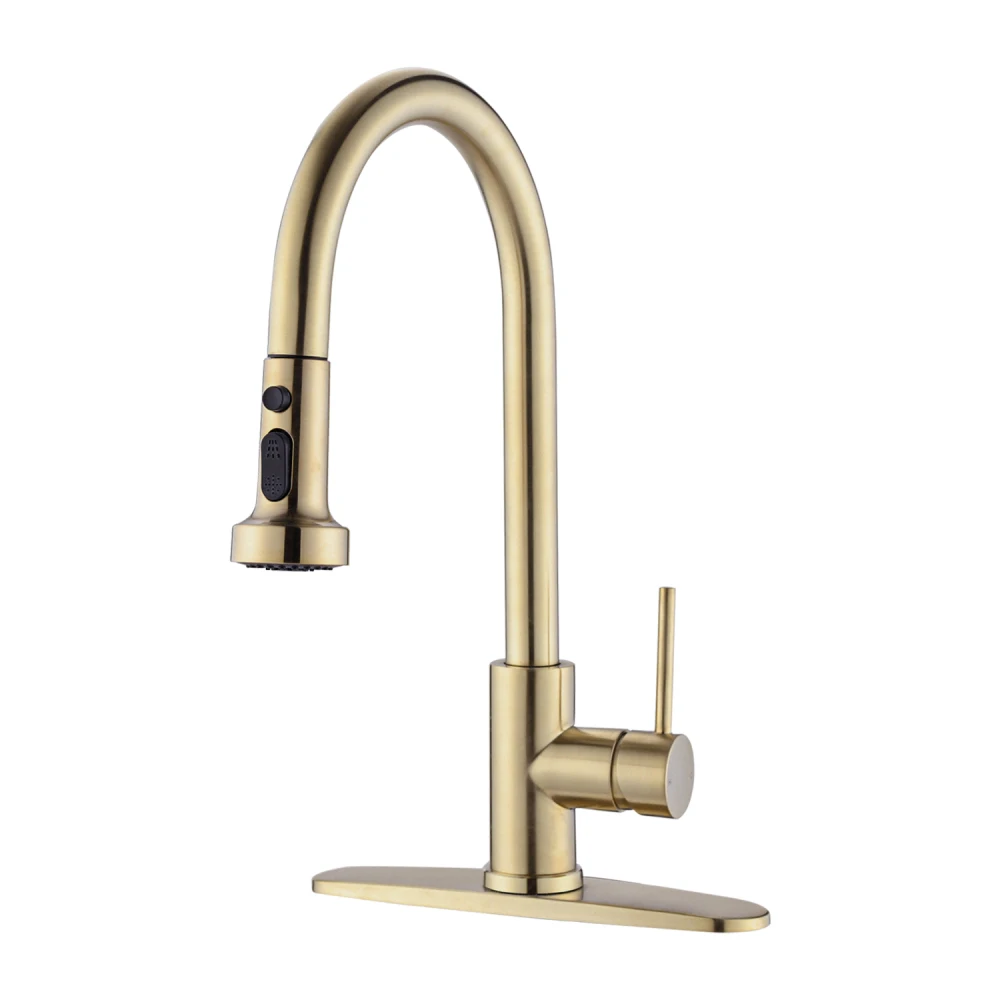 

Stainless Steel Pull Down Kitchen Faucet with Sprayer Brushed Gold