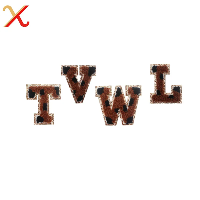 English letter self-paste, coffee color towel ironing patch, Chenille 26 English letter patch