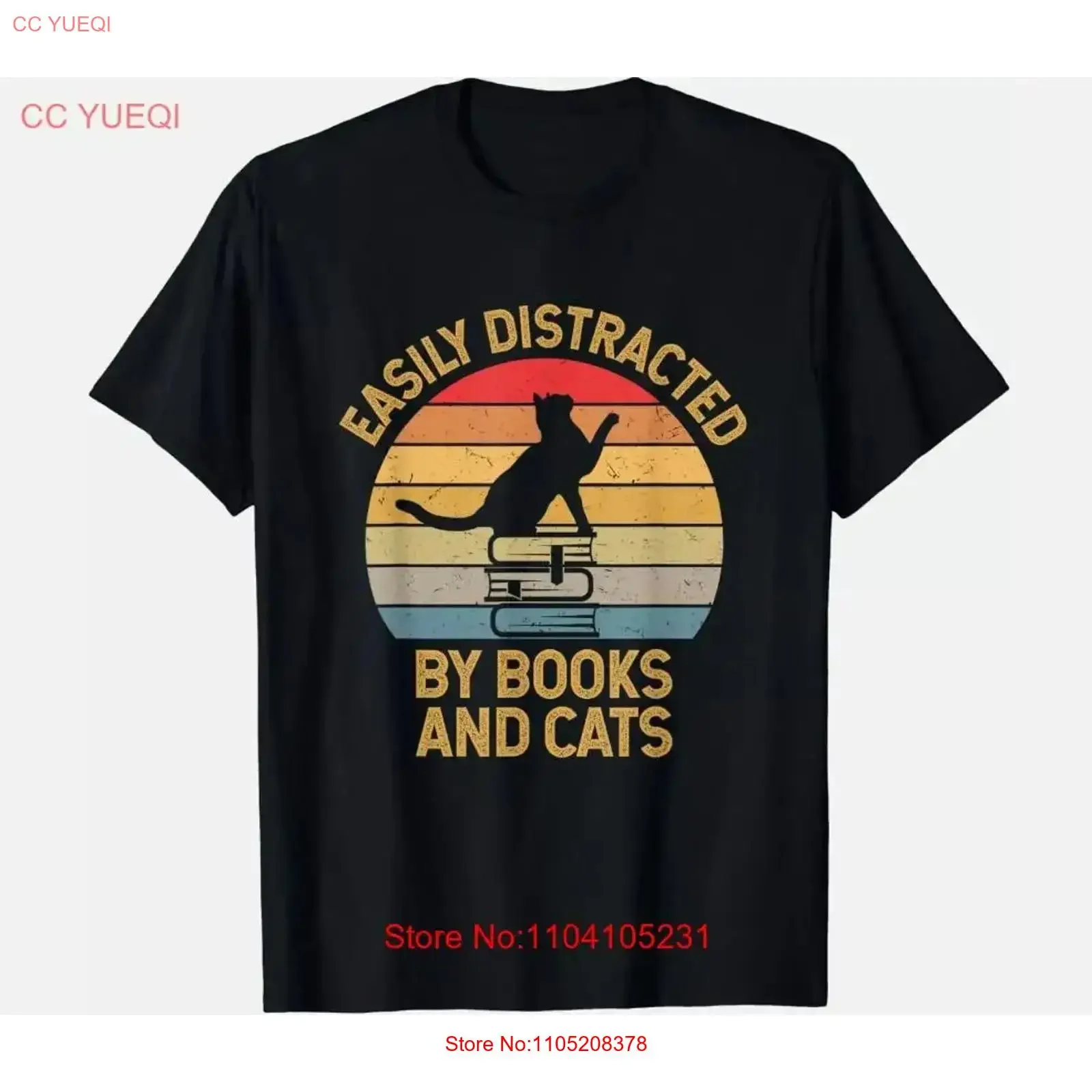 Easily Distracted by Books and Cats T Shirt Streetwear vintage Washed Stylish designer clothes streetwear Stretched graphic