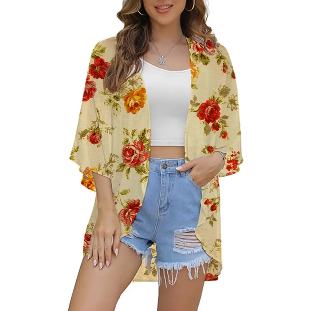 Kimono da donna in Chiffon con stampa floreale bohémien mantelle con scialle cappotto Kimono estivo in Chiffon copricostume Cardigan top Beach Party