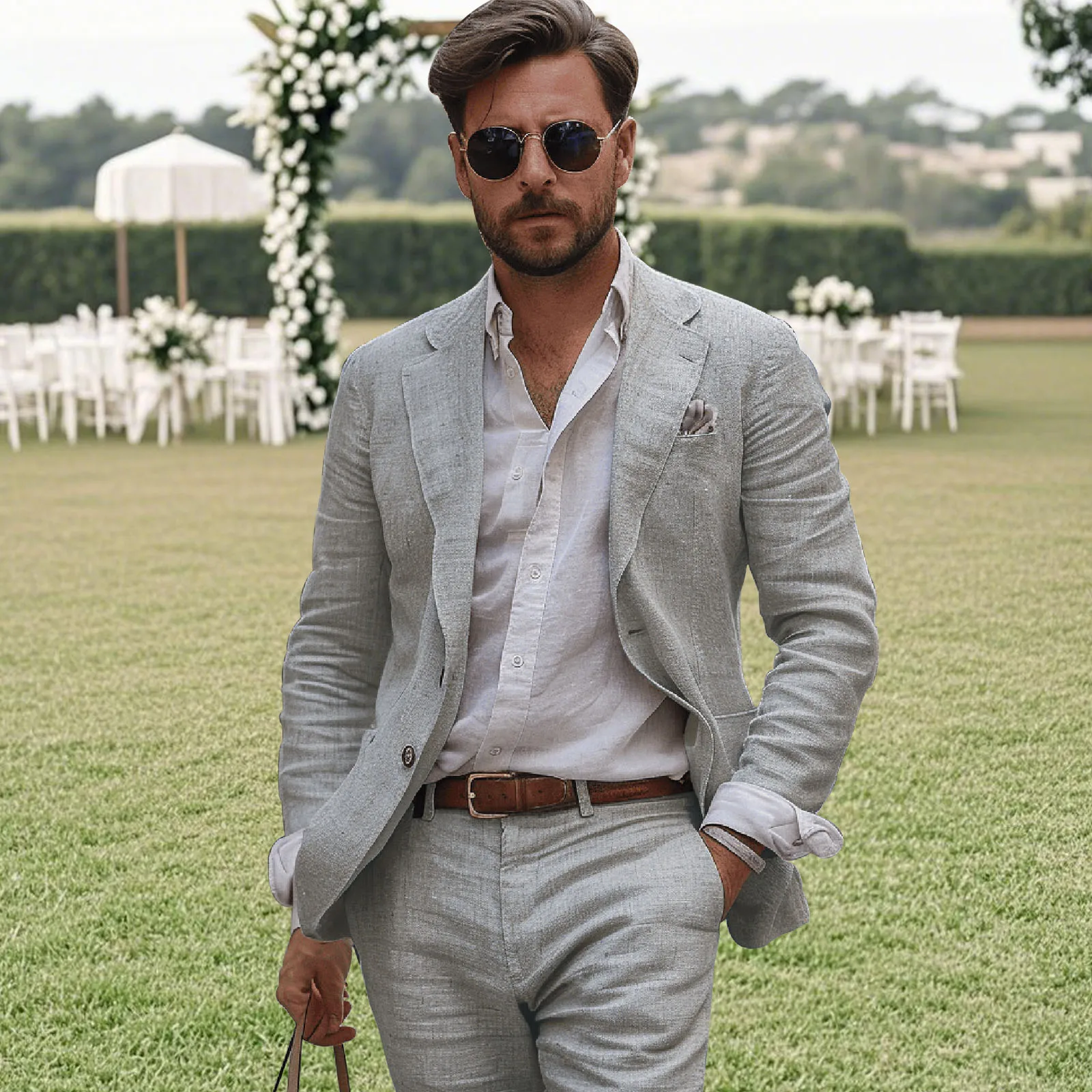 Linen Casual Suits for Men Slim Fit Summer Beach Solid Suit Tuxedo Trajes Para Hombre Ensembles De Blazers Custom Mens Suits