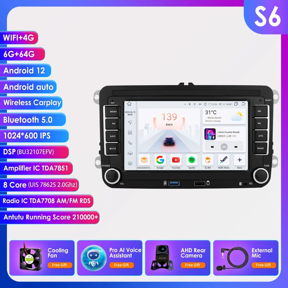 Android 14 Autoradio voor VW POLO GOLF 5 6 Plus PASSAT B6 JETTA TIGUAN TOURAN SHARAN SCIROCCO CADDY Seat Carplay Audio Stereo GPS