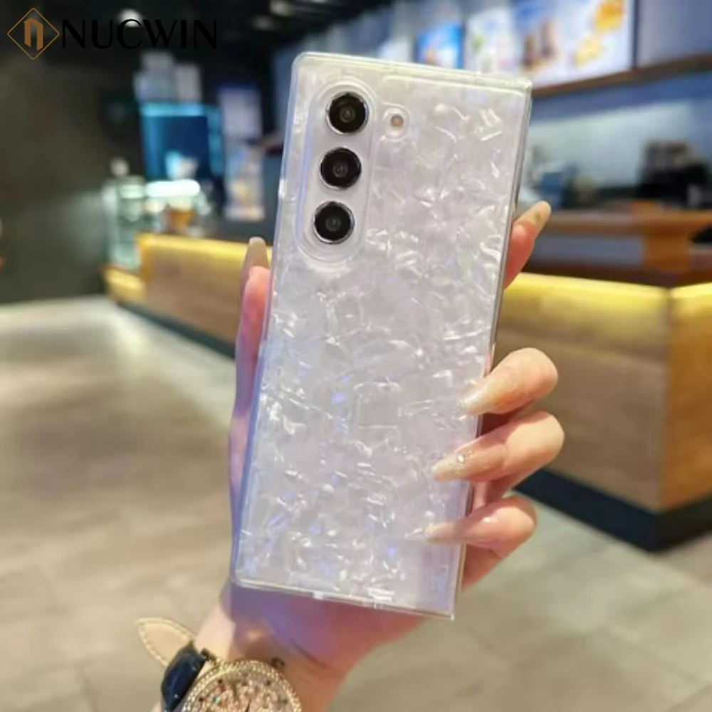 Luxury Bling Glitter Shell Pattern Fashion Girl Mirror Case For Samsung Galaxy Z Fold 6 5 4 ZFold6 Fold5 Frame Anti Drop Cover