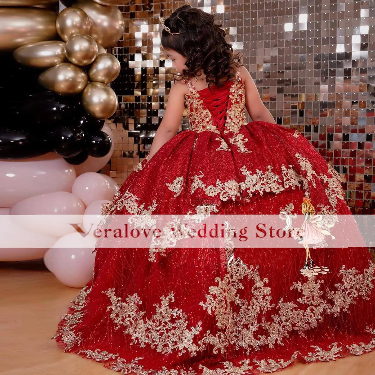 Customized Red Sequined Ball Gown Toddler Little Girls Pageant Prom Dress for Kid Flower Girl Party Gowns Birthday Wear