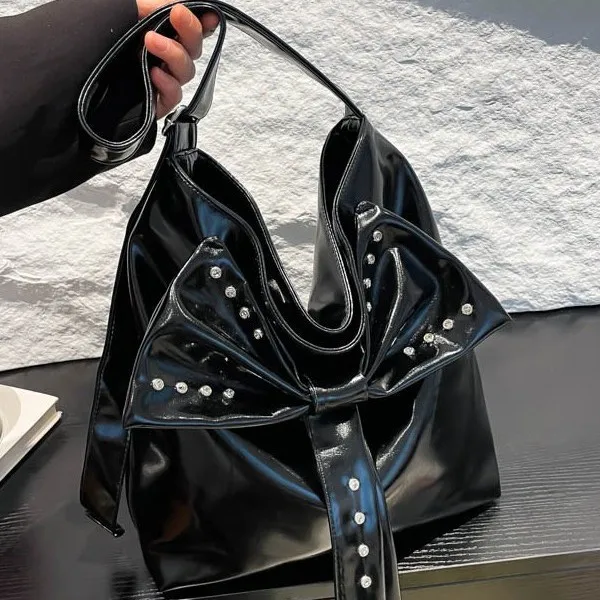 

2025 Bow Studded Shoulder Bag, Euro American Trendy New Euro American Crossbody Bag with Bow Studs