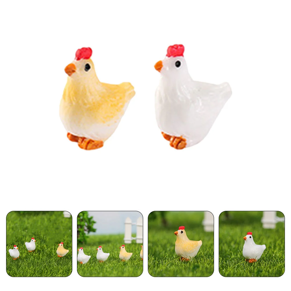 10 Uds. De juguetes de animales de granja, microadornos para paisajismo, modelado, decoraciones de jardín en miniatura, adornos en forma de gallina, pollo de resina