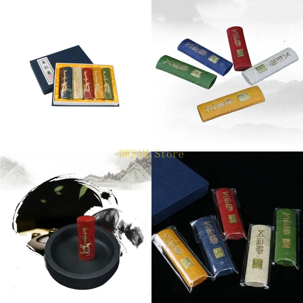 5 Colors Ink Sticks Set Colored Ink Blocks for Chinese Japanese Calligraphy Tranditional Ink Paiting Landscape Drawing best sale