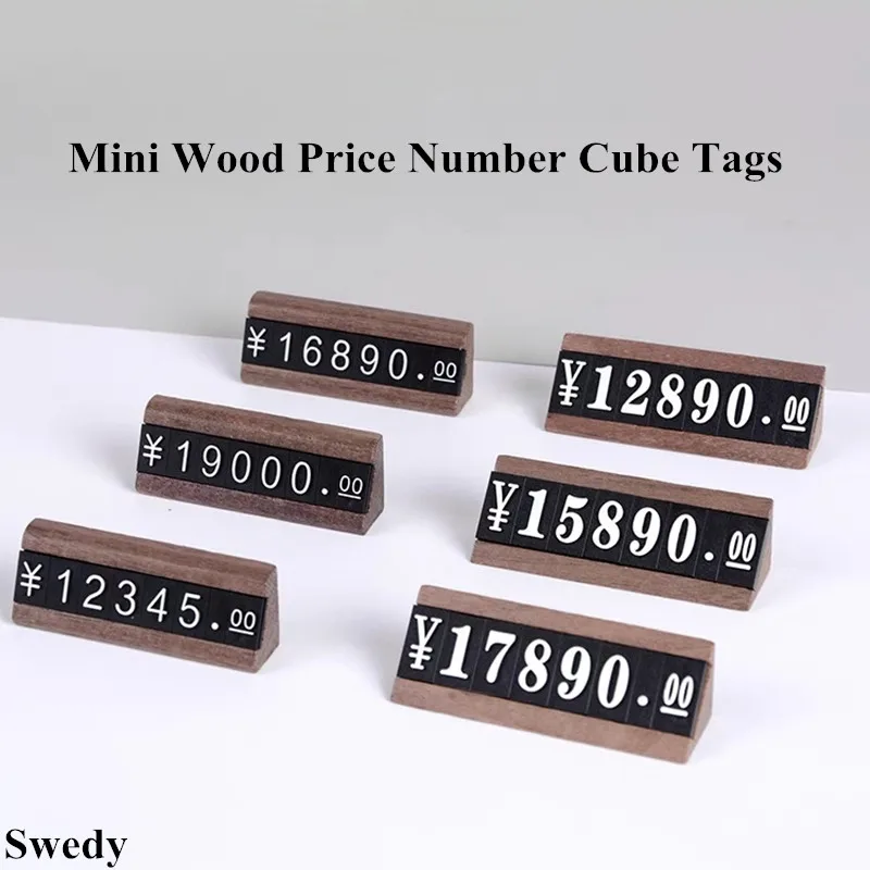 10 Sets / Box Adjustable Number Wood Price Cube Tags Jewelry Watch Shop Small Price Sign Holder Label Card Display Stand