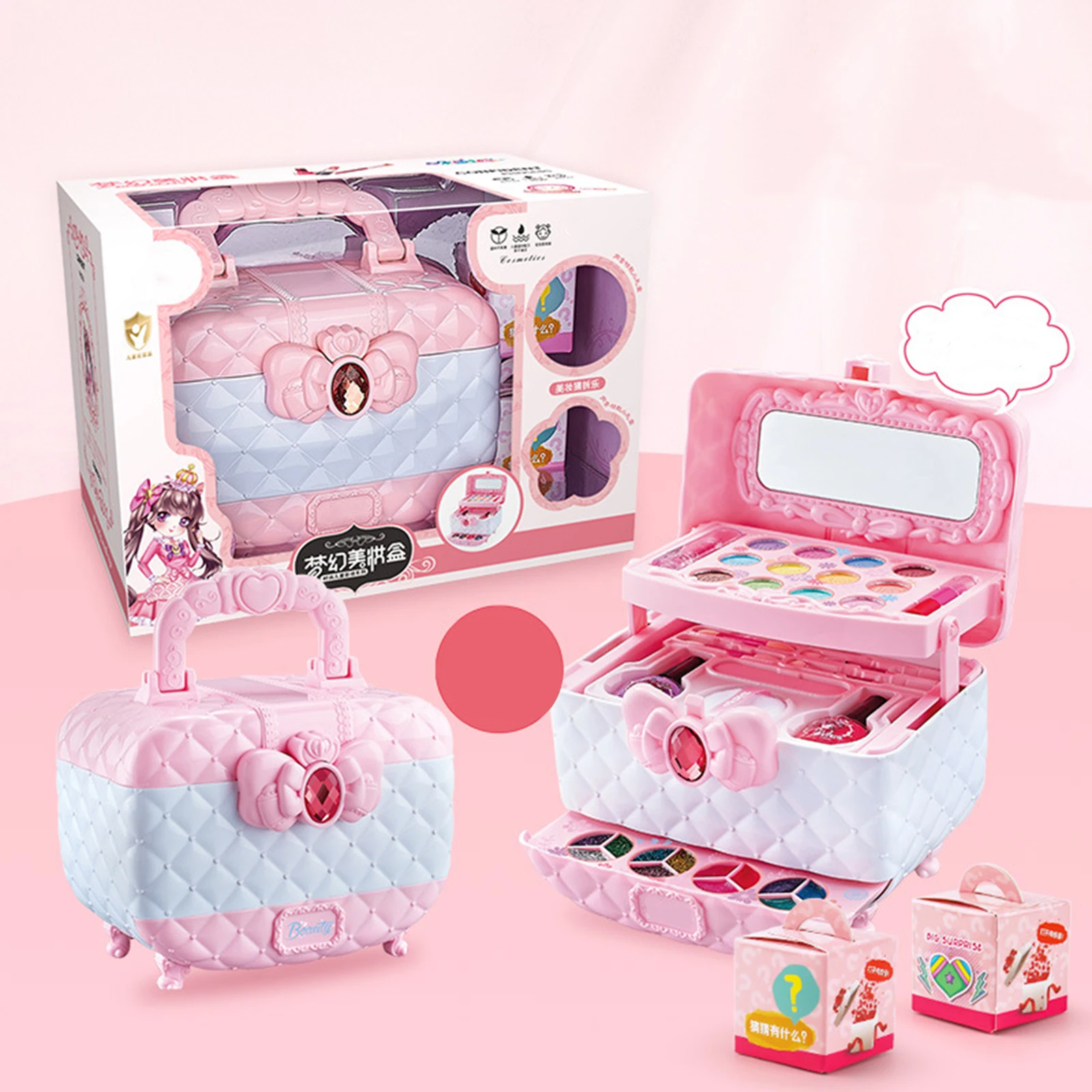 Juguetes de maquillaje portátiles con estuche de cosméticos Real para niños, juego de belleza de maquillaje simulado, juguete de tocador para niños, regalos para niñas