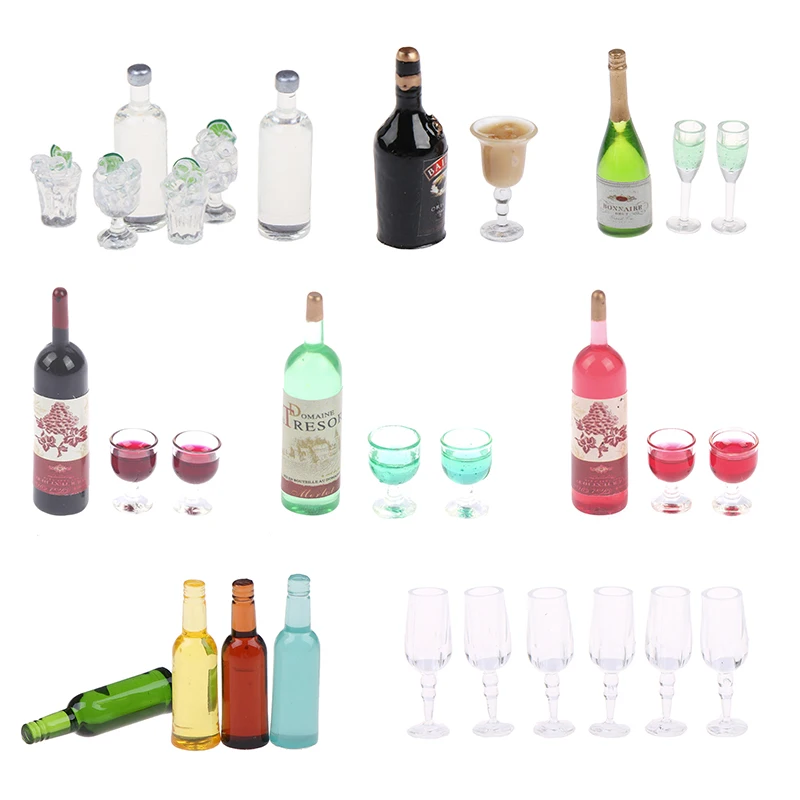 1set 1/12 Dollhouse Miniature Accessories Mini Wine Bottle Set Simulation Drinks Model Toys For Doll House Decoration