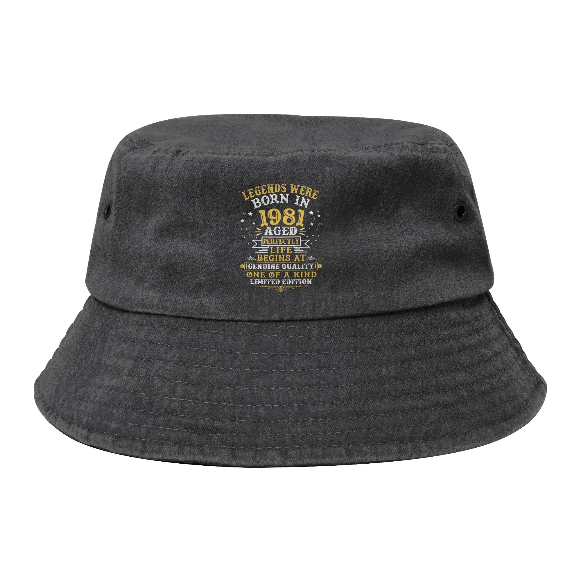 Legends Born In 1981 Bucket Hat for Unisex Summer  45th Birthday Distressed Cotton Field Hat for Outdoor Sport Fishing Hats