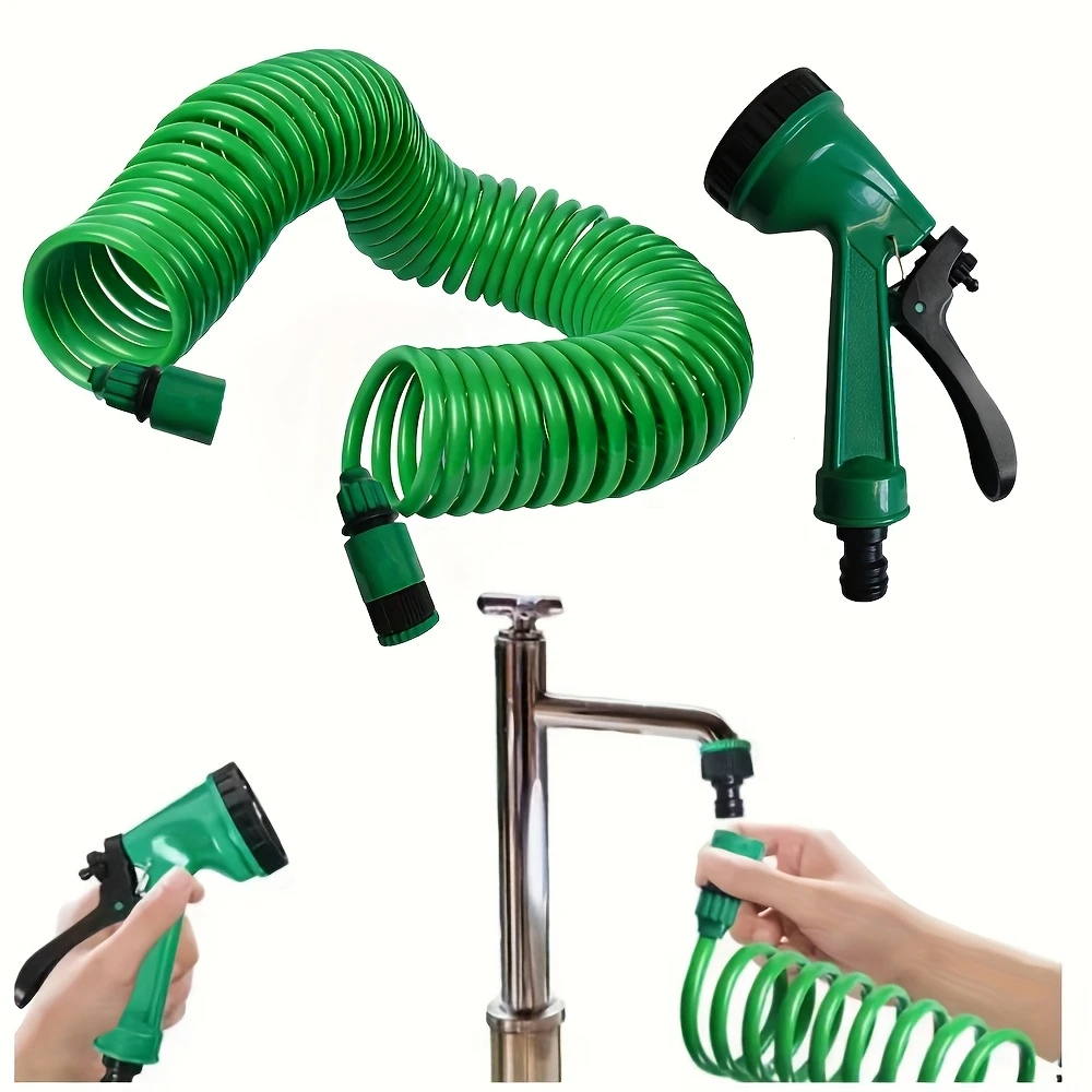 Multi-Pattern Retractable Coil Garden Hose with Spray Nozzle Lightweight Water Hose for Watering Cleaning & Car Washing