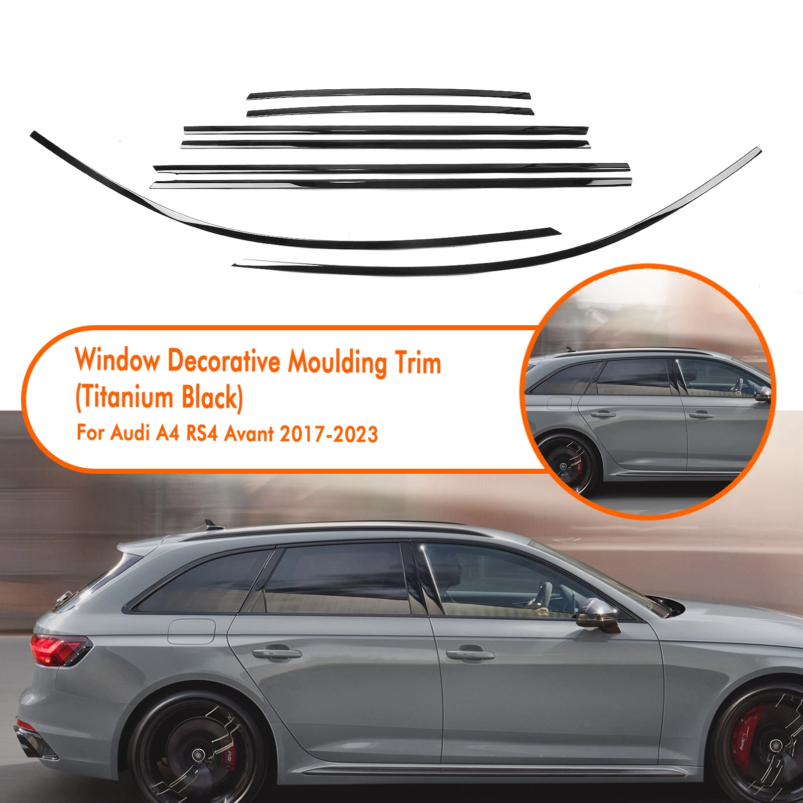 

Exterior Window Trim Strip Titanium Black Door Waterproof Seal Shade Moulding Decorative For Audi A4 RS4 avant 2017-2023