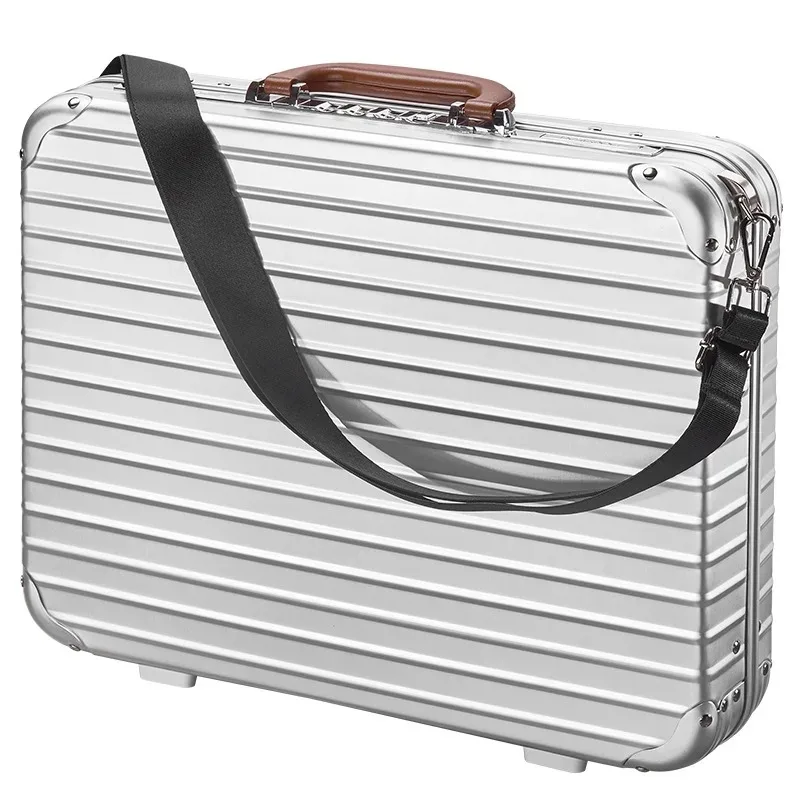 

Aluminum magnesium alloy briefcase men business laptop bag password file box