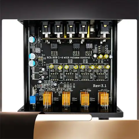 HIFI Lossless 1 Input 4 Output RCA HUB Audio Distributor Signal Selector Switch Source Switcher Volume Amplifier-X64A