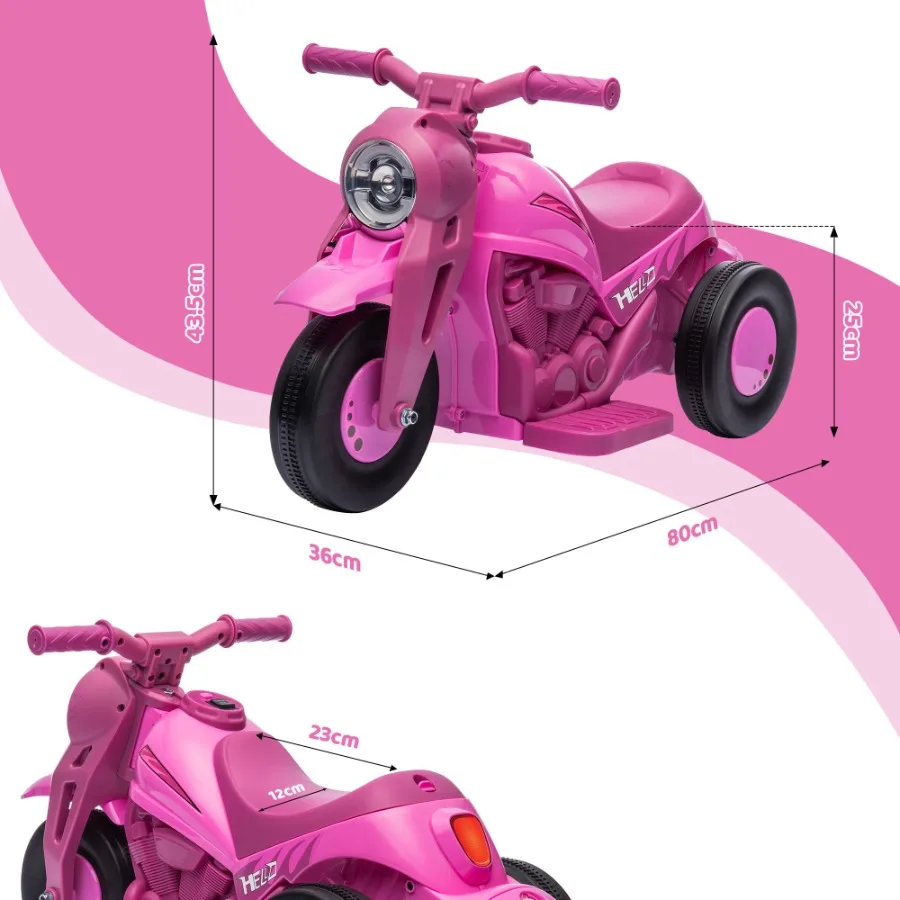 Qaba Ride on Bubble Car 6V Motorcycle 3 Wheeled 2 MPH Electric Motorbike for Toddler with LED light Music Forward Reserve Pink