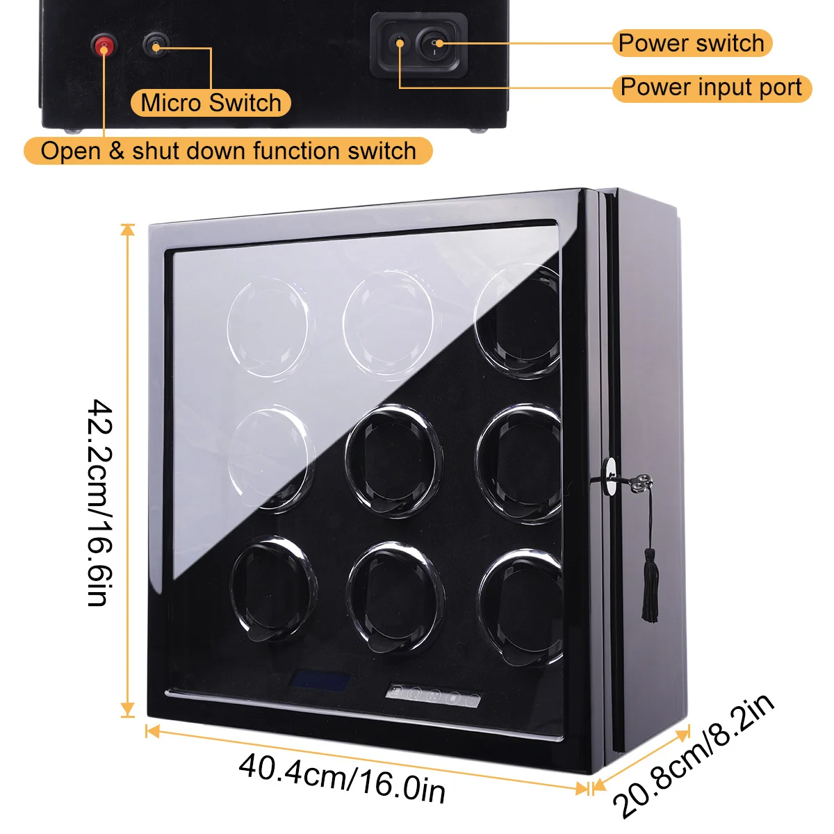 Custom Wholesale Factory Wholesale LCD Touch Screen Watch Boxes Automatic LED Light Wooden 9 Watch Winder Spinner