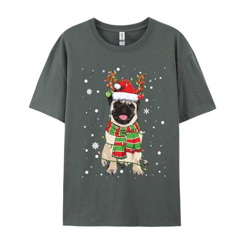 Vintage T Shirt Men Cute Pug Dog Christmas Lights Funny Xm T-shirt Fitness Cotton Men Tees Printing Funny T Shirts