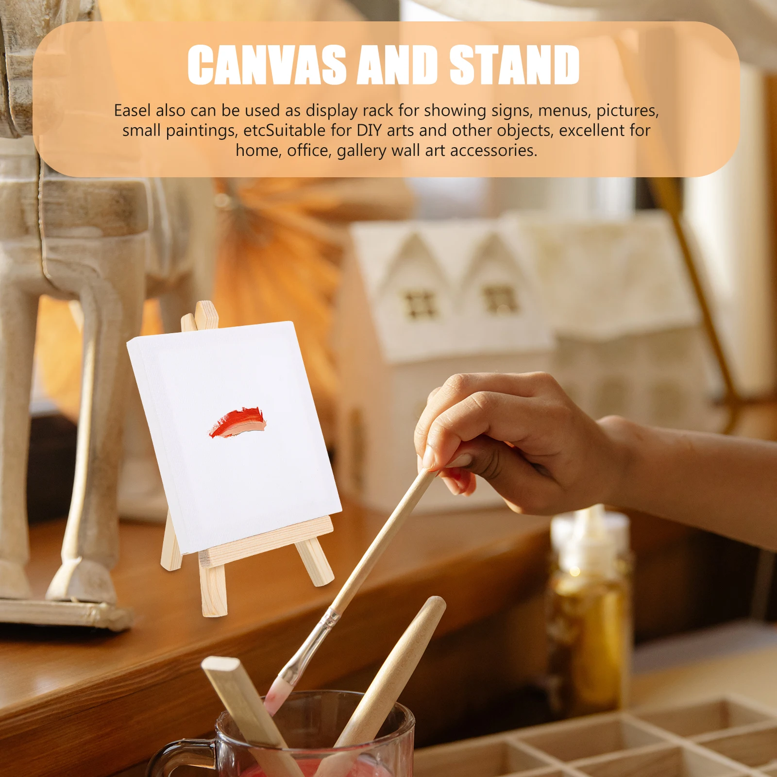 

2 Sets Easel Blank Canvas Panel Mini Canvases Easels Square Shaped Board Painting Boards Wooden Stand Craft Project Accessories