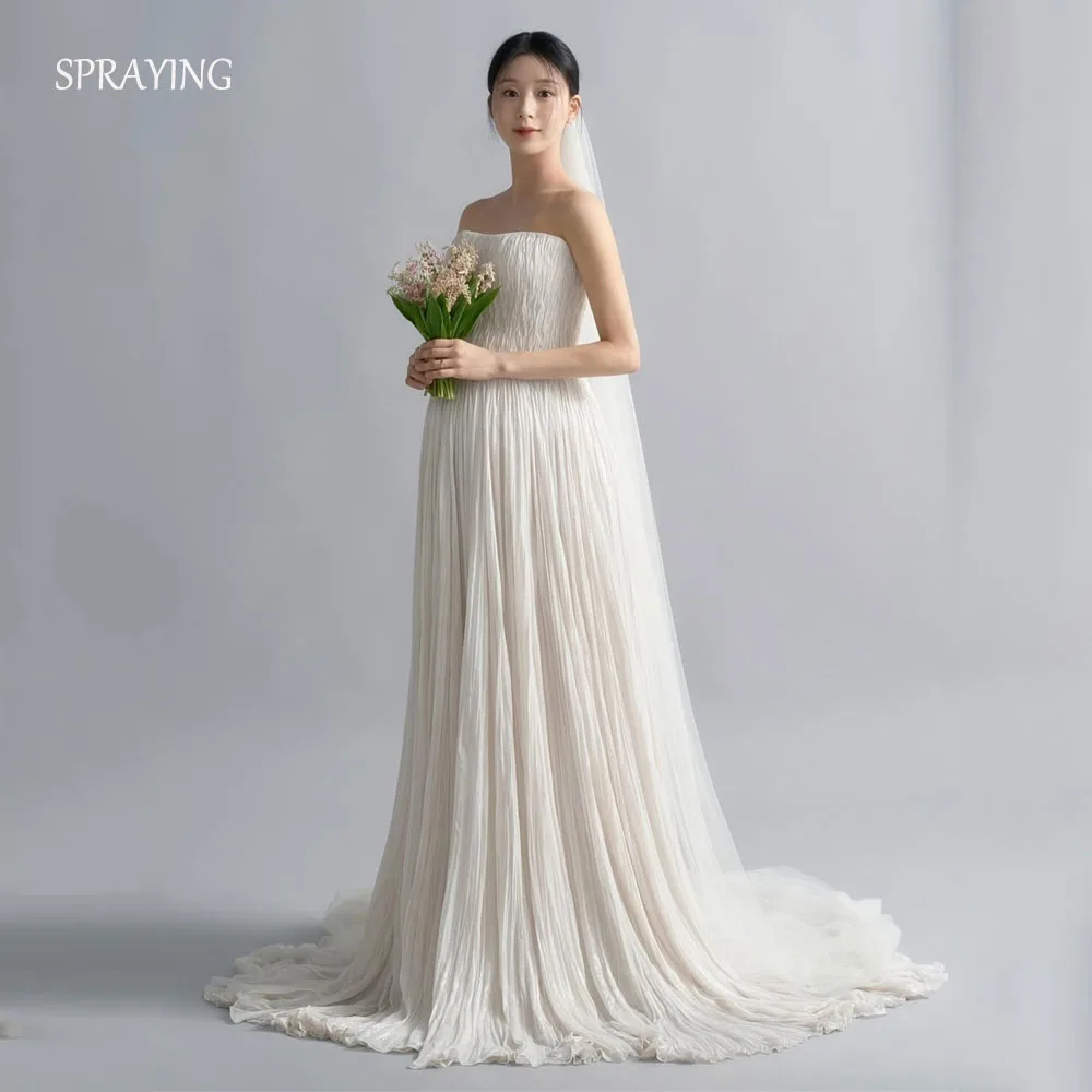 

SPRAYING Elegant O Neck Pregnancy Wedding Dress Korea Photo Shoot Strapless A line Long Bridal Gown Corset 웨딩드레스 Customized