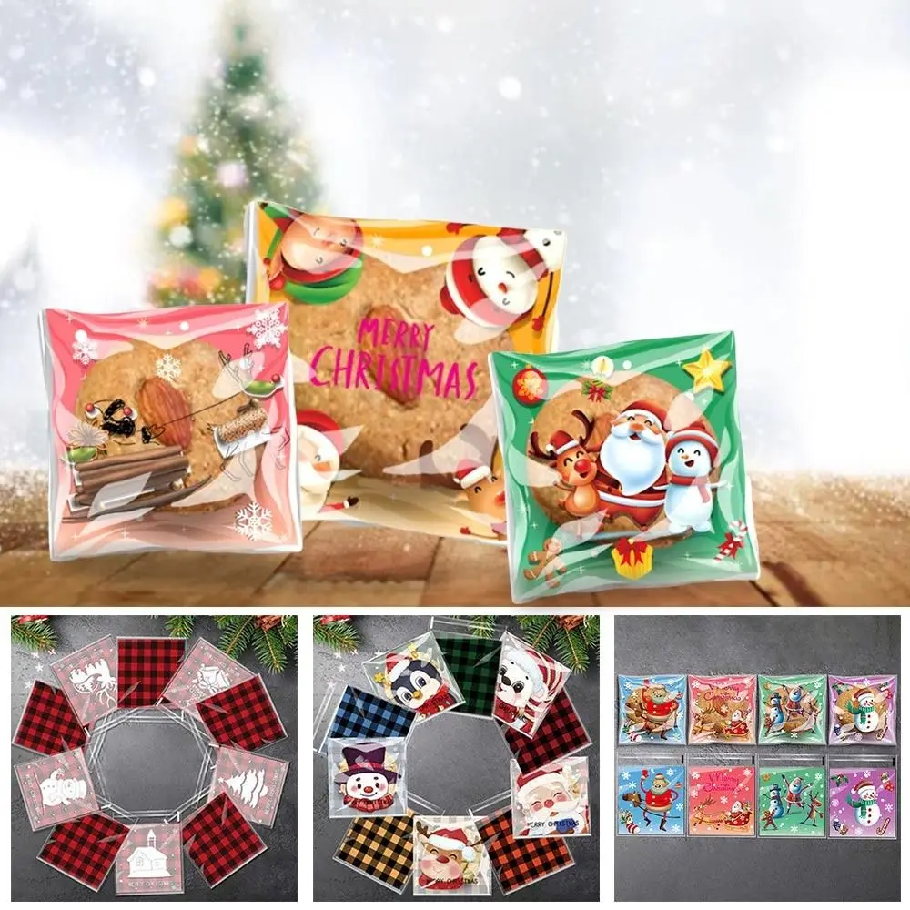 Mixed Pattern Self Adhesive Bag OPP Transparent Cellophane Christmas Birthday Bags Self-sealing 10*10cm+3cm Baking Wrap Bag