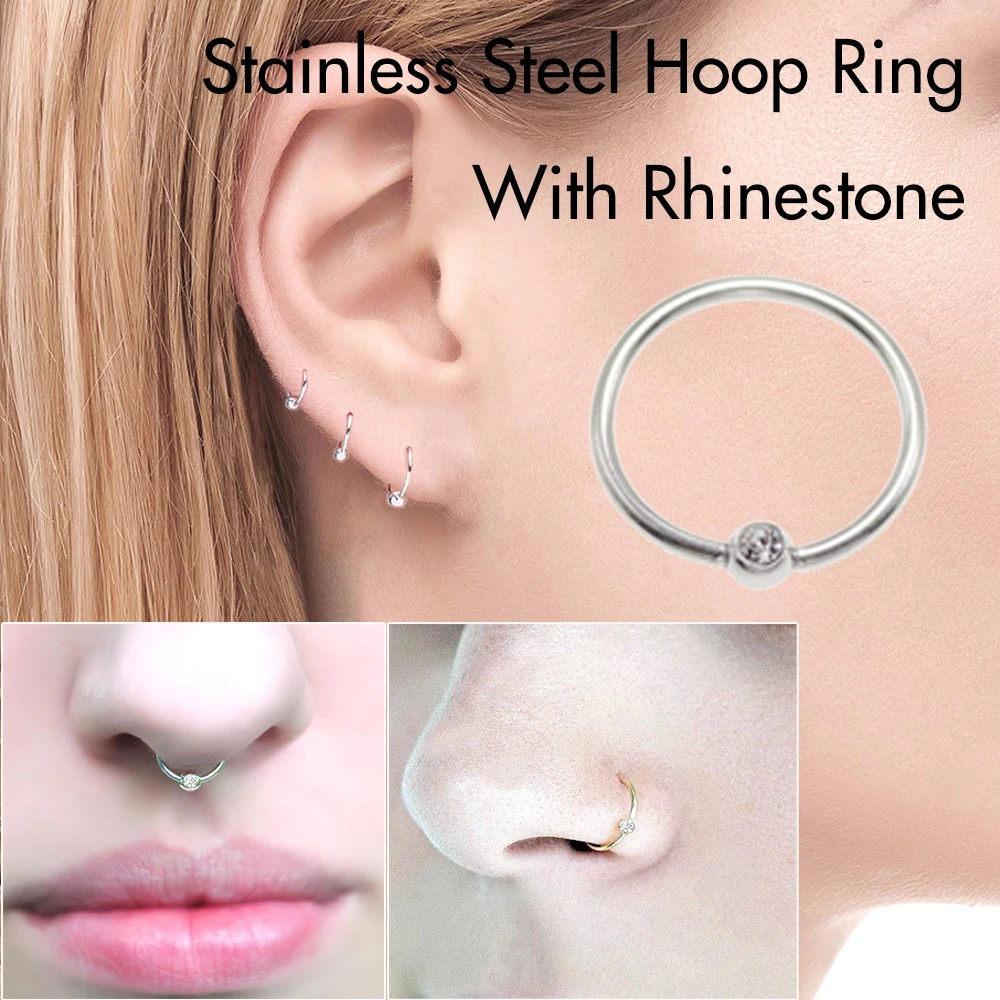 Nostril Piercing Septum Nose Rings Tragus Cartilage Helix Hoop Earring Surgical Steel Body Jewelry for Women Men 0.8mm 20Gauge