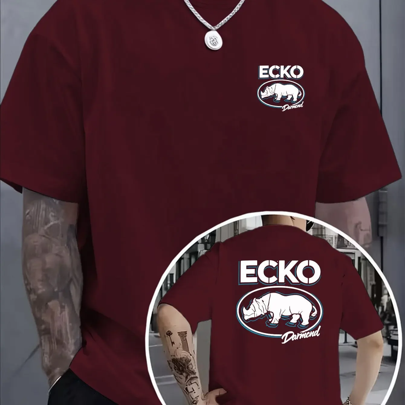 Dual Side Ecko Rhino Graphic T-Shirt Korea US Best Seller Breathable Crew Neck Daily Hip Hop Oversized Cotton Tee