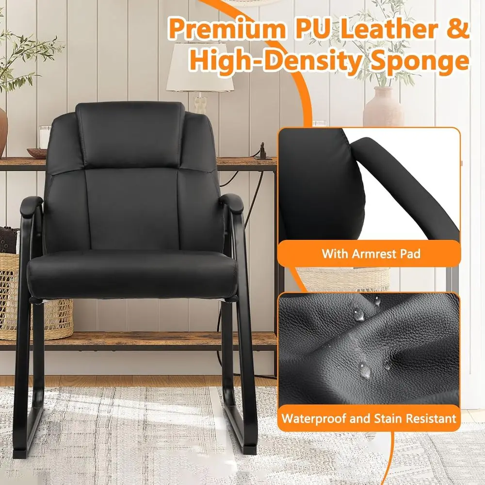 Oice Gt Chair Leather Retion Chair with Bonded Padded Arm Rest and Sled Base Desk Chair No Wheels or Retion Conerence Waiting Ro - view 6