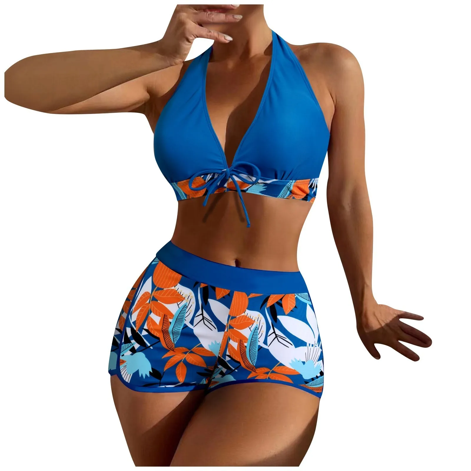 Women\'S Paneled Printed Swimsuit Ladies Split Boxer High Waist Swimsuit Two-Piece Set Kostium Damski для полных Bikini Atrevidos