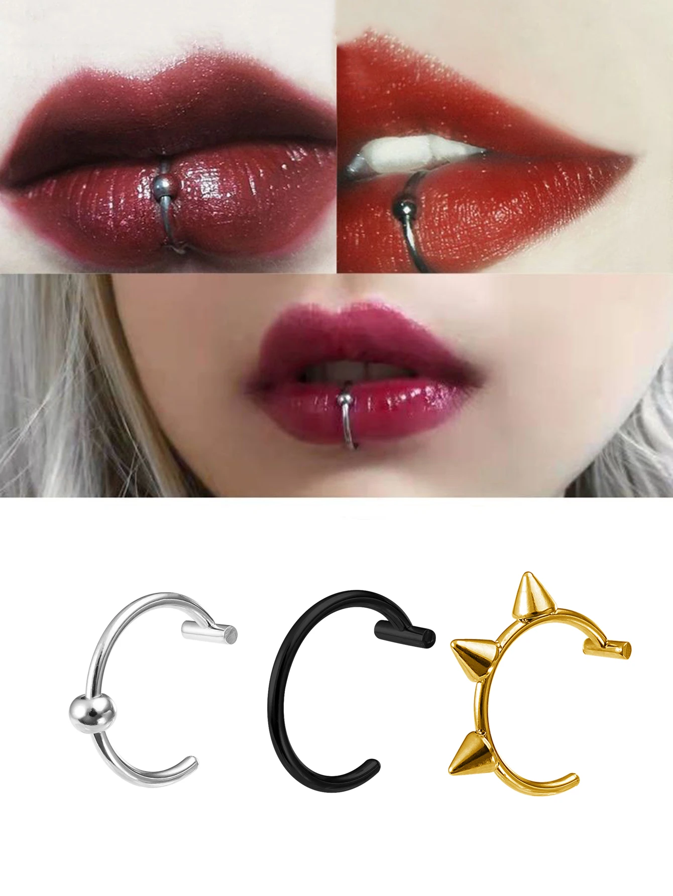 

3pcs Mixed Style Solder Ball Cone Lip Ring For Women Men Stainless Steel Labret Stud Punk Fashion Lip Bar Piercing Jewery