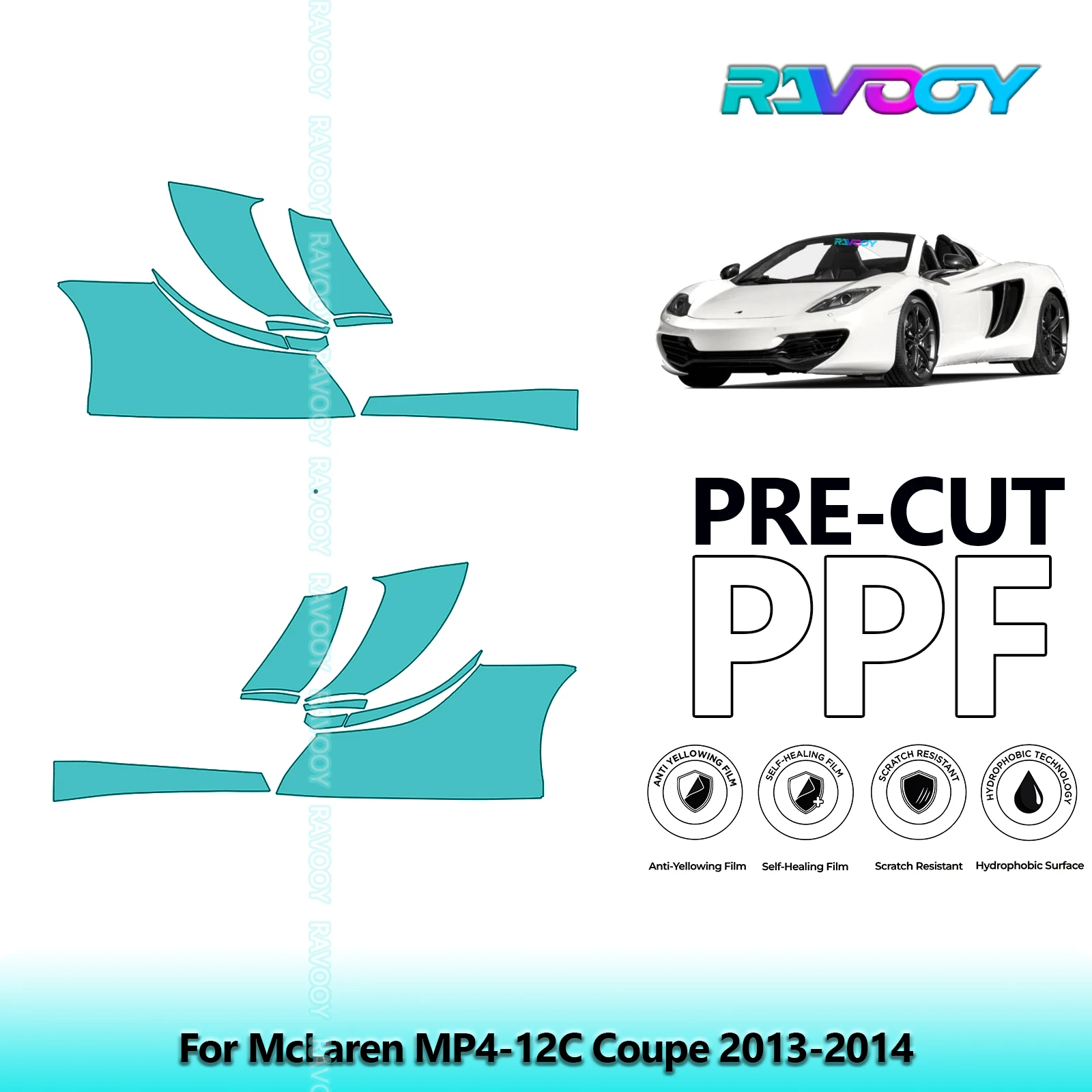 

For McLaren MP4-12C Coupe 2013-2014 8.5mil Clear Matte Pre-Cut PPF Door & A/B Pillar Kit TPU Paint Protection Film Set