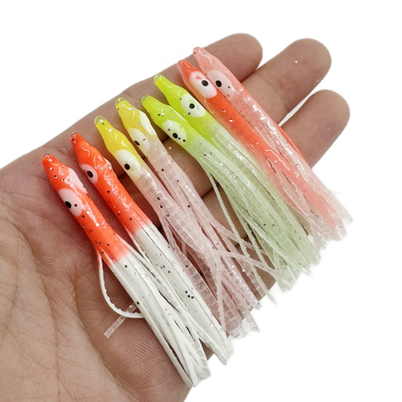 1/20pcs Luminous Squid Skirts Baits 8cm Carp Fishing Soft Lure Octopus Glow in Dark Artificial Fishing Bait Pesca for Tuna