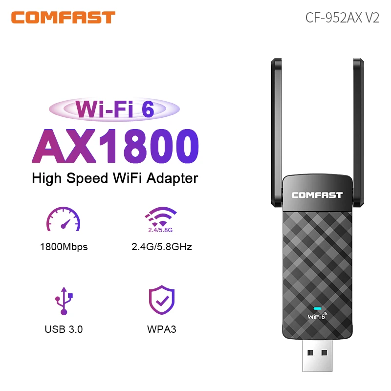 COMFAST WiFi 6 USB Adapter Free-Drive 1800Mbps High Speed USB3.0 Wireless Network Card OFDMA WPA3 For Desktop Laptop Win10/11