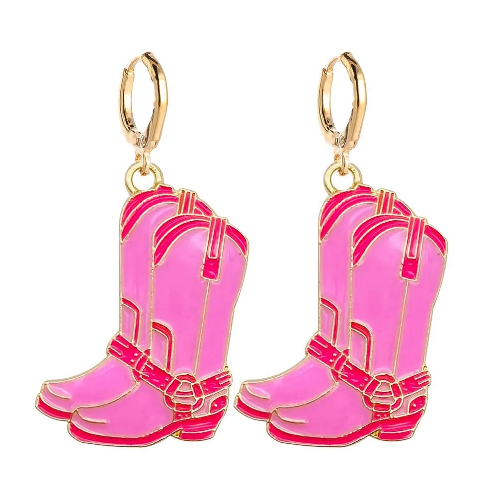 Vintage Cow Head Earrings Fashion Pink Trendy Creative Cowboy  Boots Alloy Dropping Oil Earring Jewelry for Women Gifts