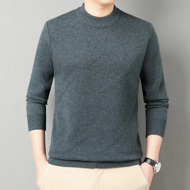 

Thiened f-High Collar Men's Knitted Sweater Casual Inner Wear Busin Casual Sle Long Sve round Ne Warm Youth M
