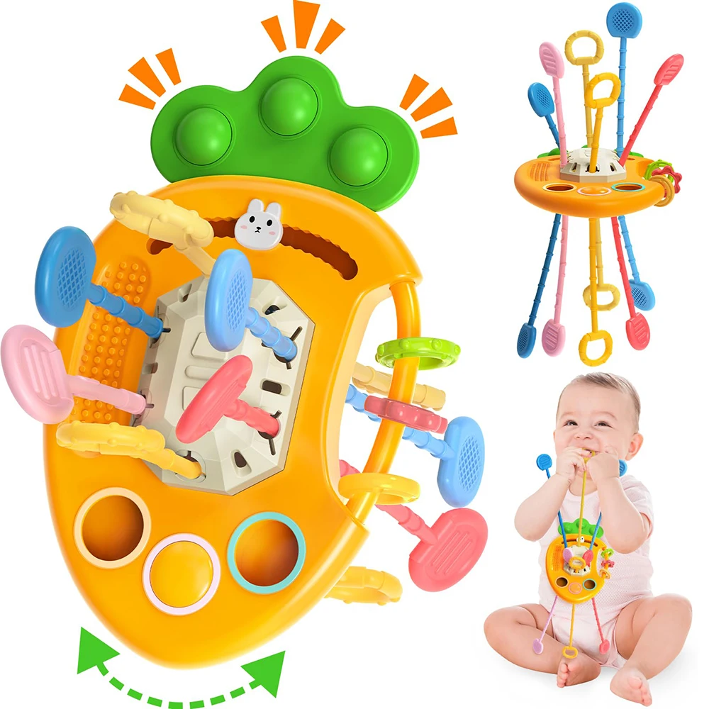 Montessori Pull String Toys Cute Rabbit Radish Babies Sensory Toys Teethers Developmental Fine Motor Skills Toys Baby Gifts